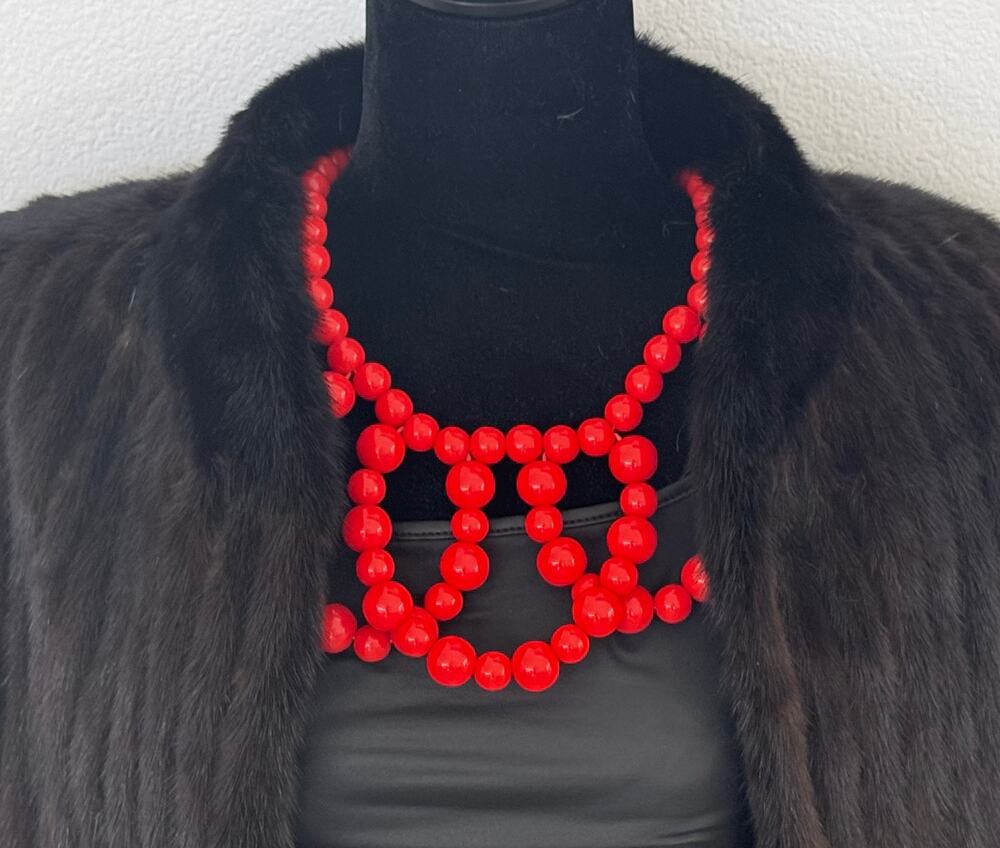 Trina Turk Vibrant Red Chunky Beaded Bib Statement Necklace